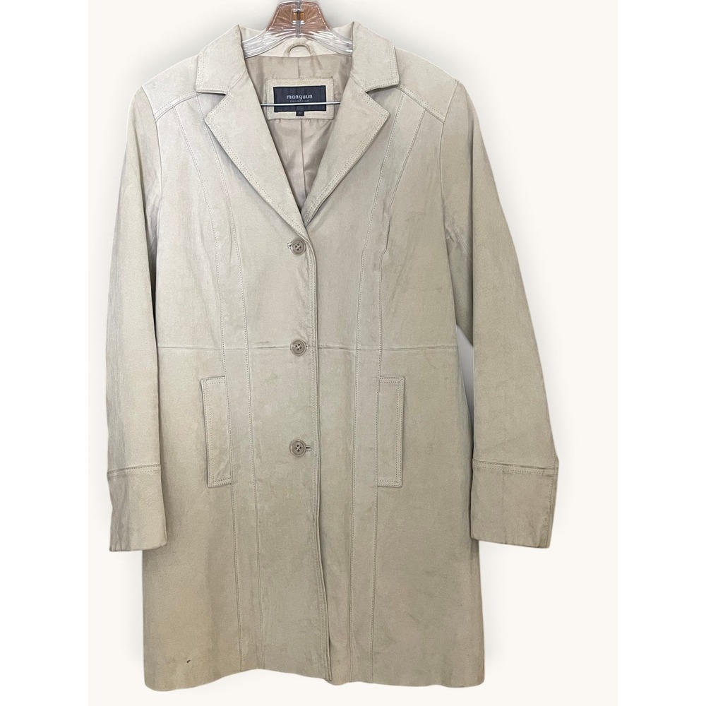 Manguun Cream Women Trench Coat Suede Vegetable-tanned 10-12